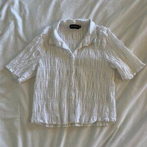 PLT white short-sleeve button-up shirt